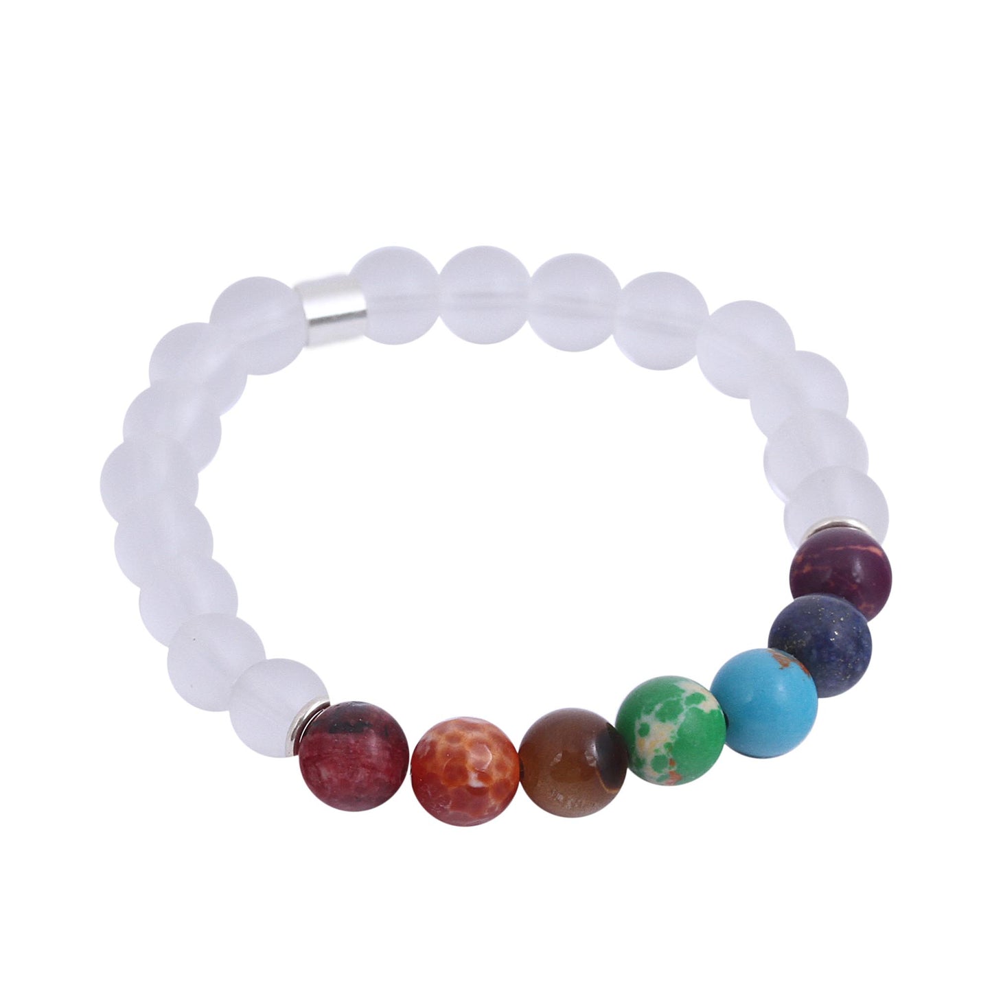 Seven Chakras in White Agate and Tiger's Eye Chakra Bracelet in White from Mexico