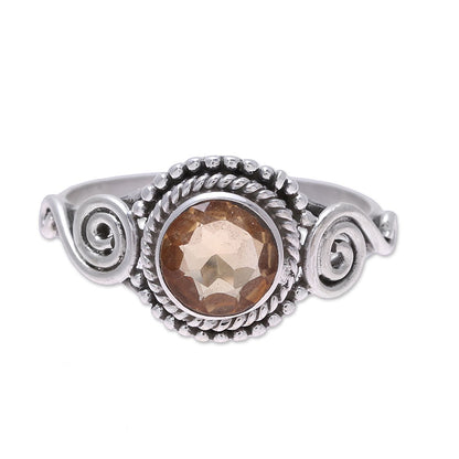 Assam Allure Spiral Motif Citrine Cocktail Ring from India