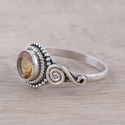 Assam Allure Spiral Motif Citrine Cocktail Ring from India