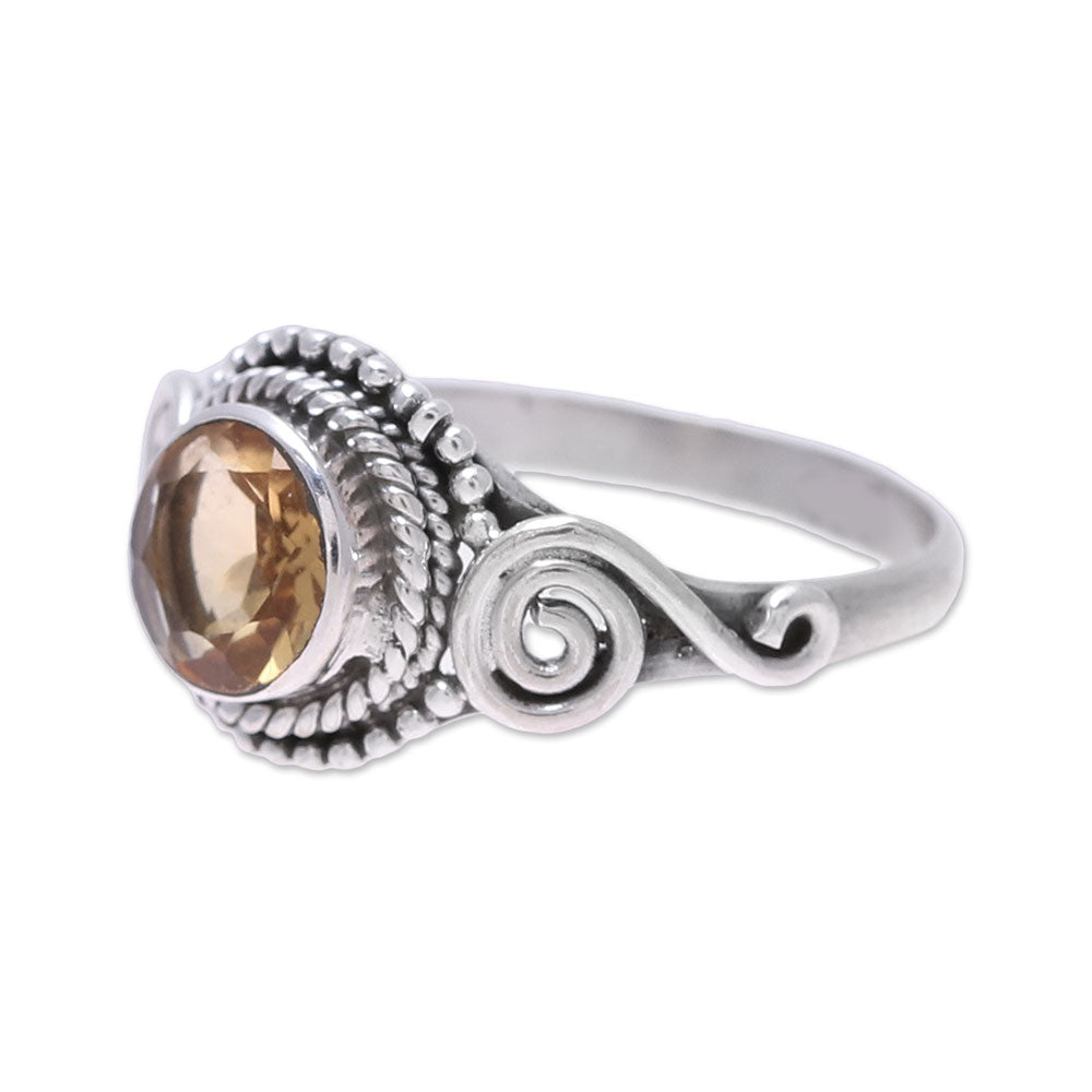 Assam Allure Spiral Motif Citrine Cocktail Ring from India