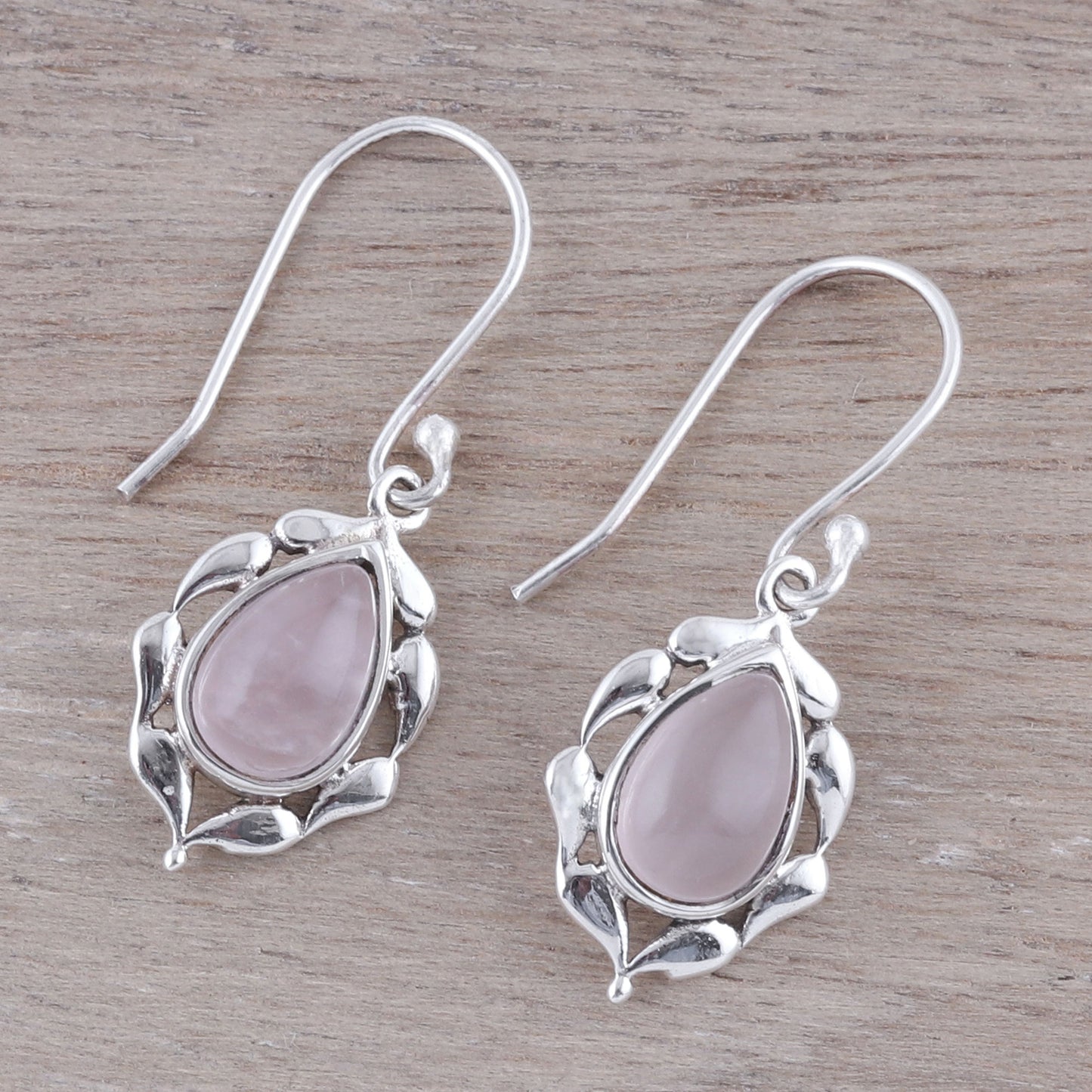 Circled by Paisleys Paisley Motif Rose Quartz Dangle Earrings from India