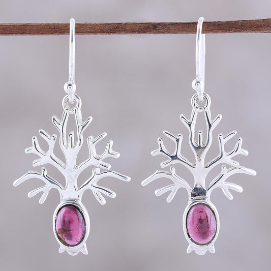 Budding Tree Tree-Shaped Garnet Dangle Earrings from India