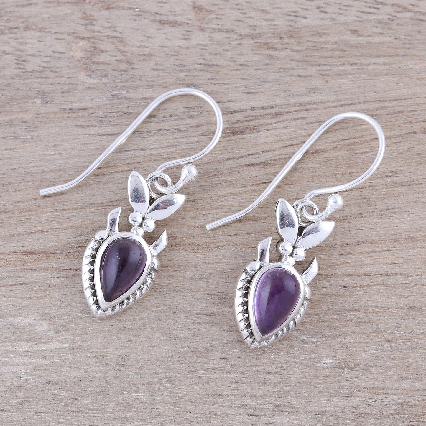 Passion Blooms Teardrop Amethyst and Sterling Silver Dangle Earrings