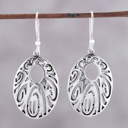 Elaborate Ellipse Sterling Silver Openwork Elliptical Dangle Earrings