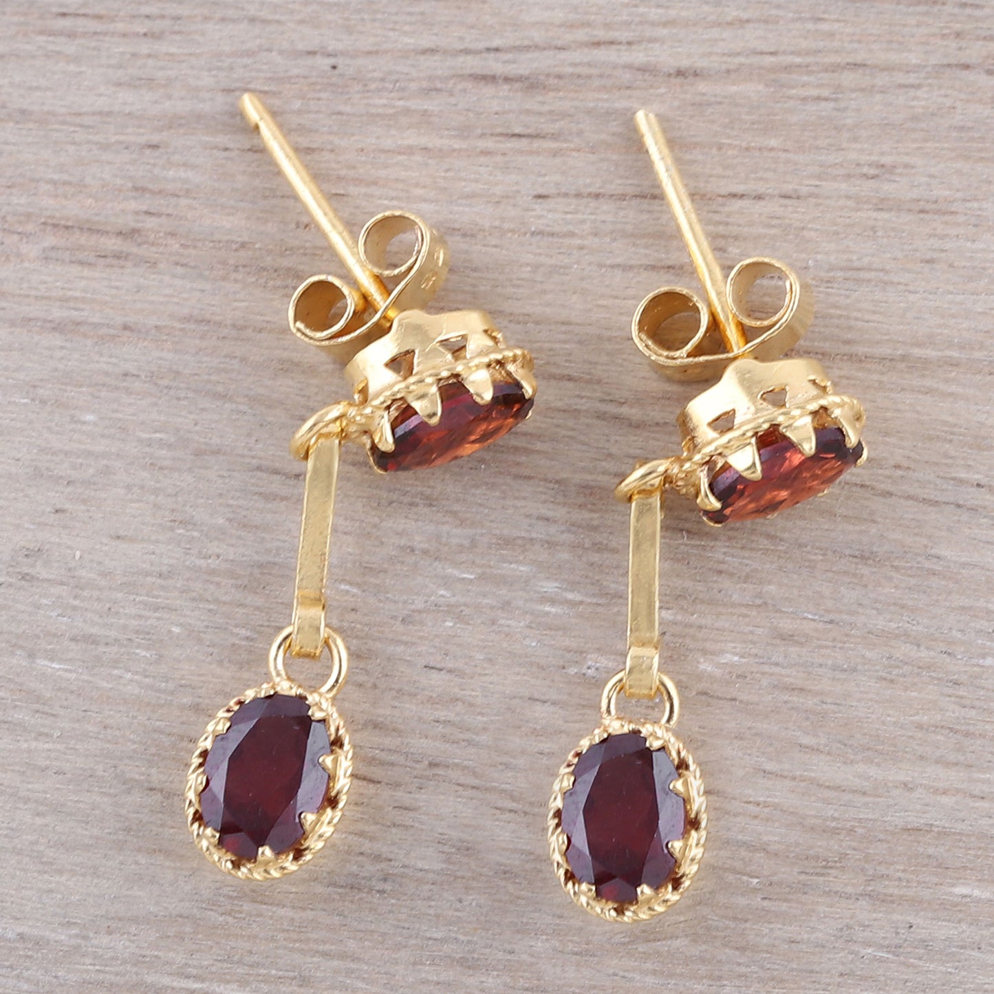 Dazzling Twins Gold Plated Garnet Dangle Earrings from India