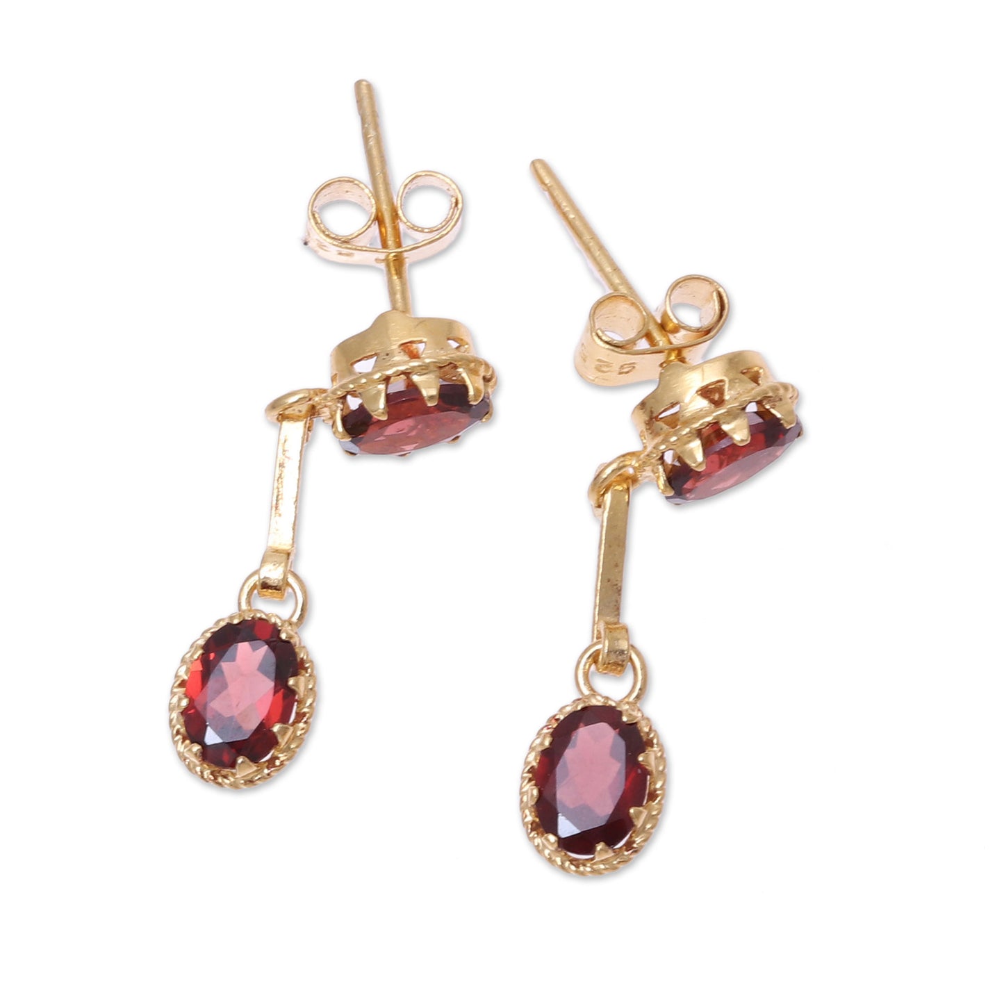 Dazzling Twins Gold Plated Garnet Dangle Earrings from India