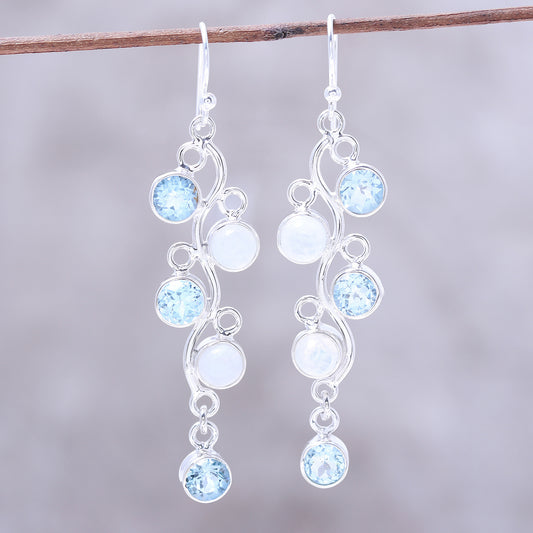 Morning Climber Blue Topaz Moonstone Earrings