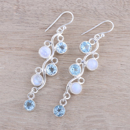 Morning Climber Blue Topaz Moonstone Earrings