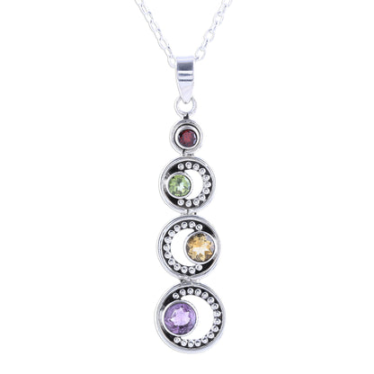 Dancing Crescents Crescent Motif Multi-Gemstone Pendant Necklace from India