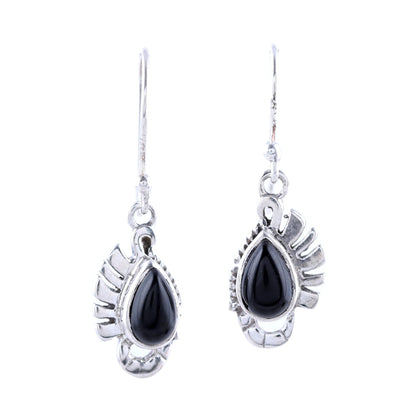 Feather Bliss Teardrop Onyx Dangle Earrings Crafted in India