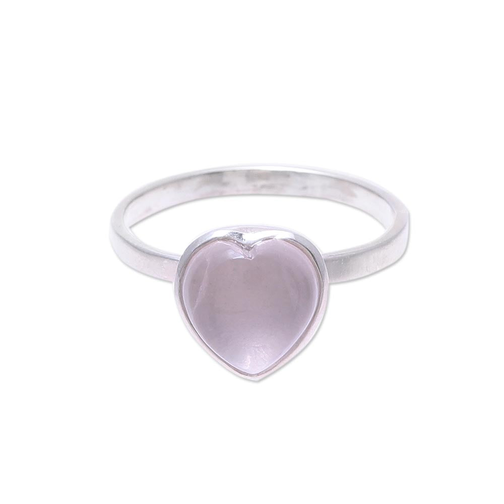 Gemstone Heart Heart-Shaped Rose Quartz Cocktail Ring from India