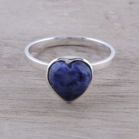 Gemstone Heart Heart-Shaped Sodalite Cocktail Ring from India