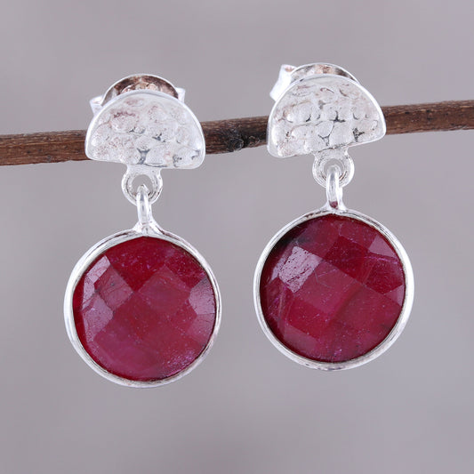 Sparkle and Fire Faceted Ruby and Sterling Silver Dangle Earrings from India