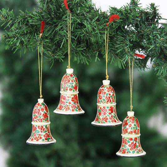 Kashmir Bells Handmade Papier Mache Bell Ornaments from India (Set of 4)