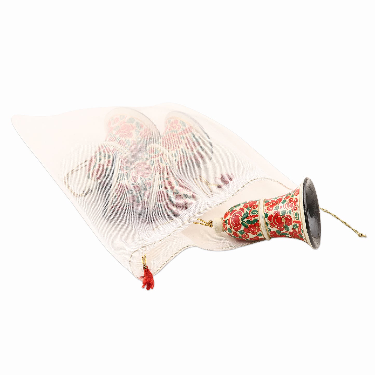 Kashmir Bells Handmade Papier Mache Bell Ornaments from India (Set of 4)