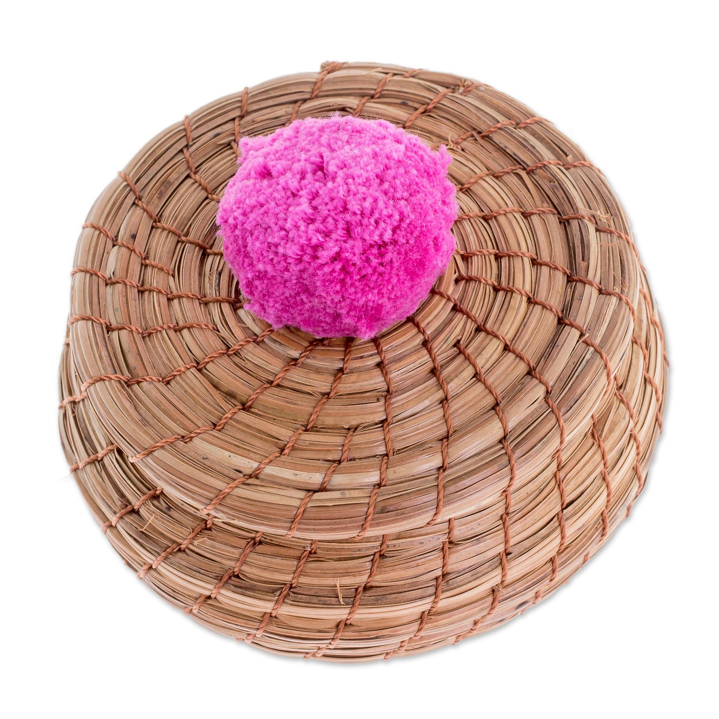 Natural Enchantment in Fuchsia Handmade Pine Needle Basket with a Fuchsia Cotton Pompom