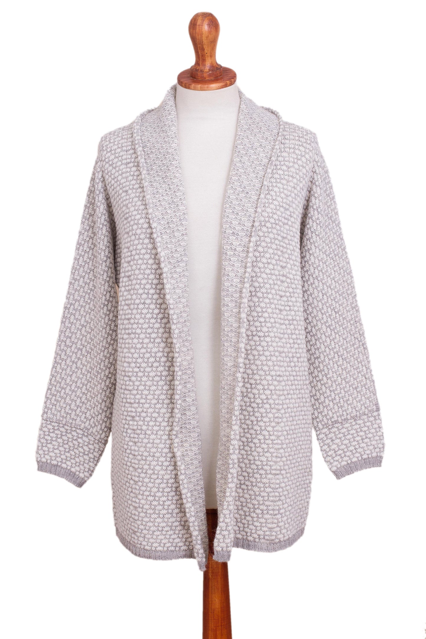 Dove Down Off-White and Grey Alpaca Blend Relaxed Fit Cardigan Sweater