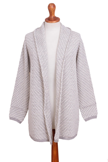 Dove Down Off-White and Grey Alpaca Blend Relaxed Fit Cardigan Sweater