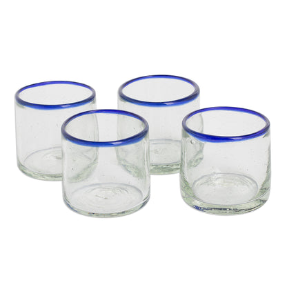 Ocean Rim Recycled Glass Juice Glasses with Blue Rims (Set of 4)