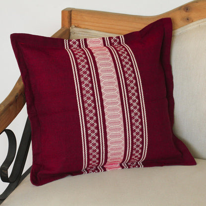 Burgundy Cotton Eco-Friendly Throw Pillow Cover, 'Maroon Style'