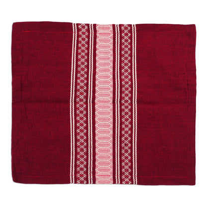 Burgundy Cotton Eco-Friendly Throw Pillow Cover, 'Maroon Style'