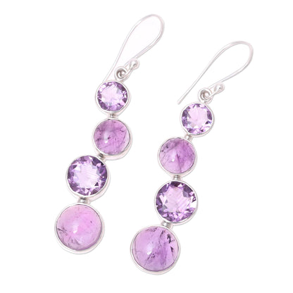 Purple Raindrops Round Faceted Amethyst and Sterling Silver Dangle Earrings