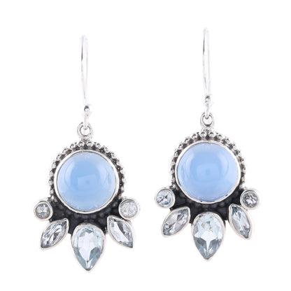 Sky Shimmer Chalcedony and Blue Topaz Sterling Silver Dangle Earrings