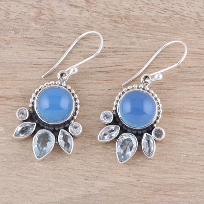 Sky Shimmer Chalcedony and Blue Topaz Sterling Silver Dangle Earrings