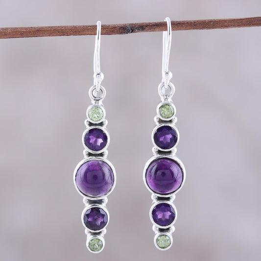 Peaceful Fusion Amethyst and Peridot Sterling Silver Dangle Earrings