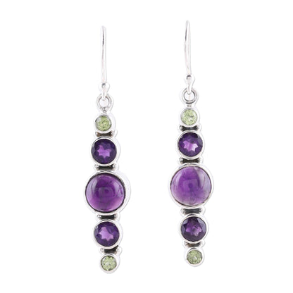 Peaceful Fusion Amethyst and Peridot Sterling Silver Dangle Earrings