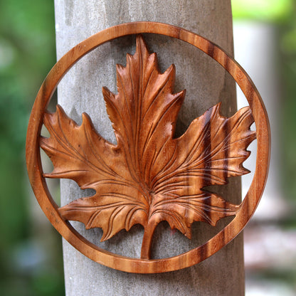 Maple Maple Leaf Suar Wood Relief Panel from Bali