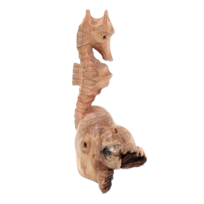 Seahorse Hand-Carved Wood Seahorse Figurine from Bali