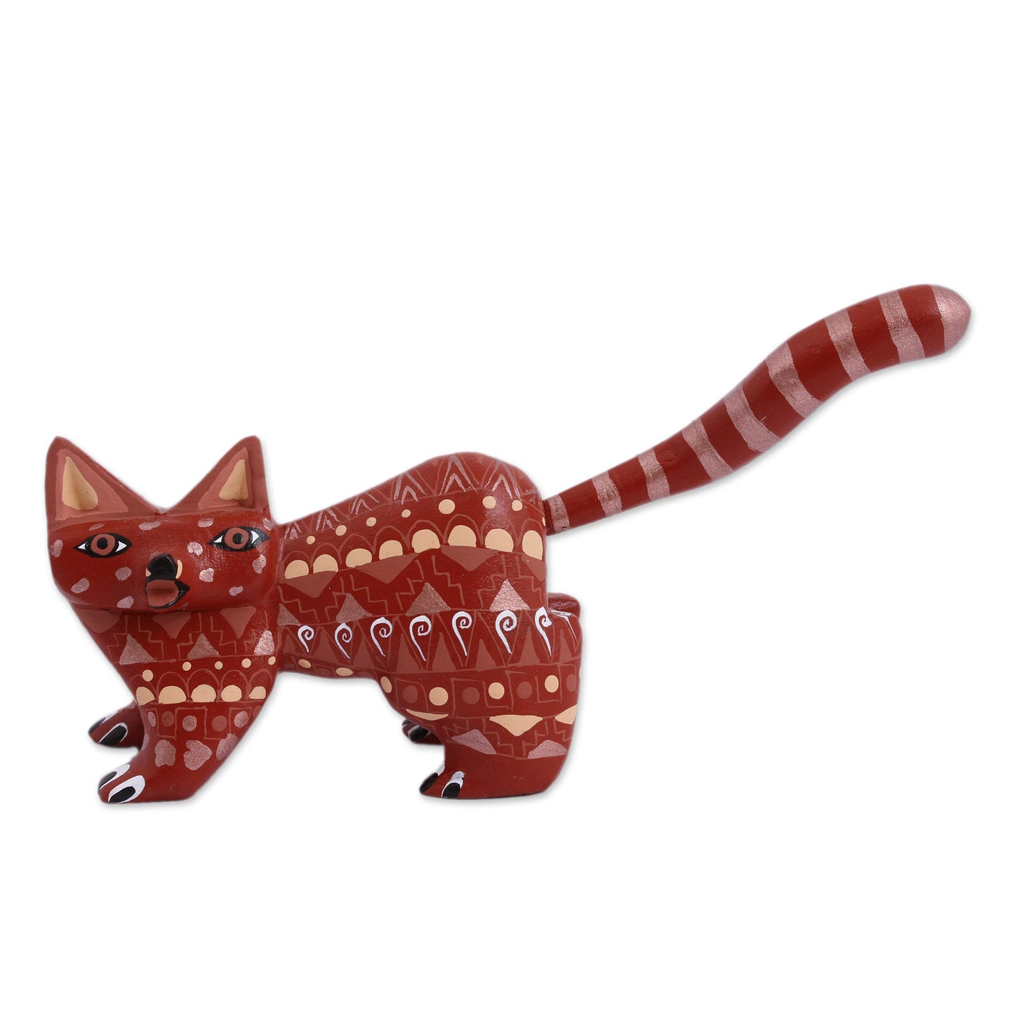 Walking Cat Wood Alebrije Cat Figurine in Red from Mexico