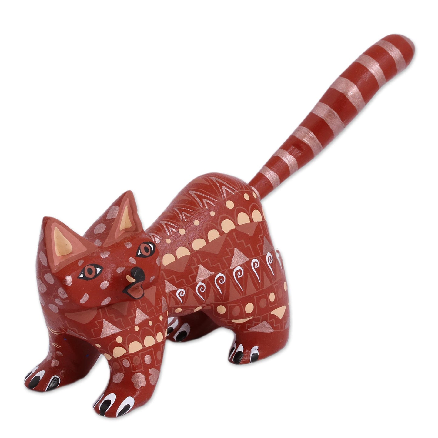 Walking Cat Wood Alebrije Cat Figurine in Red from Mexico