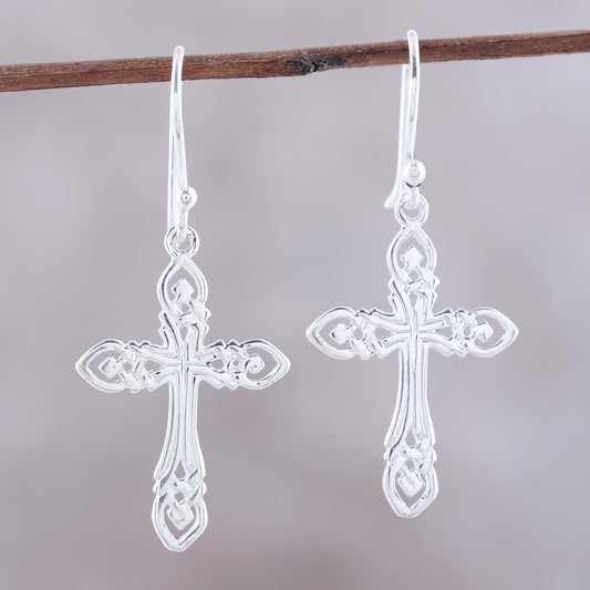 Delightful Crosses Sterling Silver Cross Dangle Earrings from India