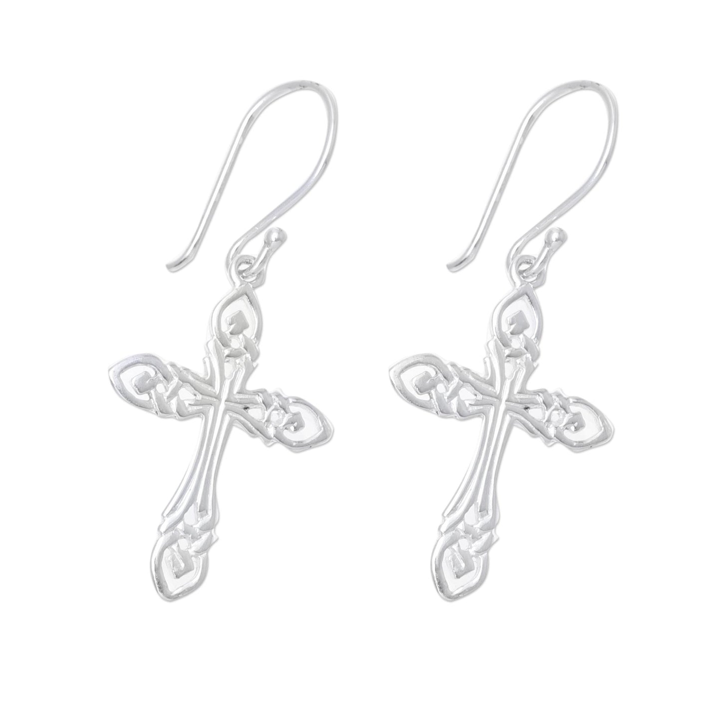 Delightful Crosses Sterling Silver Cross Dangle Earrings from India