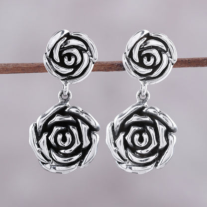 Adorable Beauty Rose-Shaped Sterling Silver Dangle Earrings from India