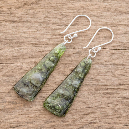 Peaceful Life in Green Recycled CD Dangle Earrings in Green from Guatemala