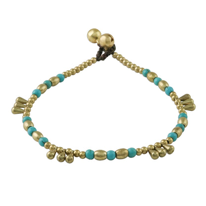 Musical Wanderer Calcite and Brass Beaded Anklet from Thailand