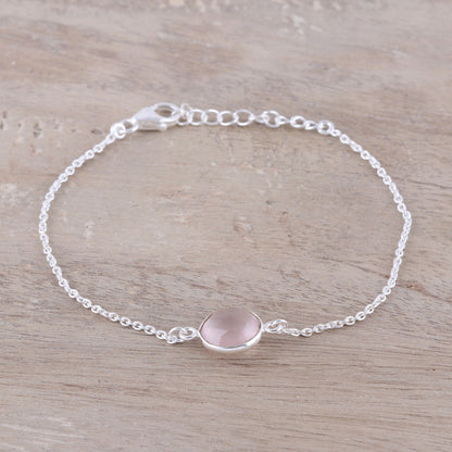 Pink Night Adjustable Rose Quartz Pendant Bracelet from India