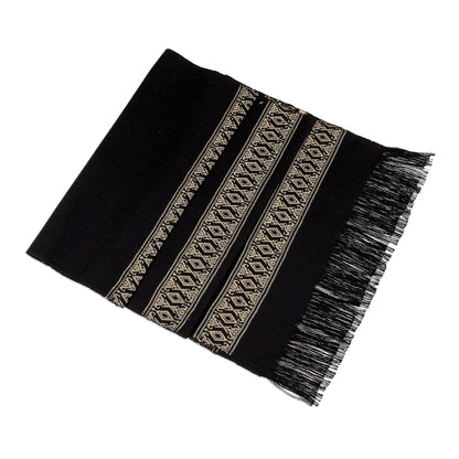 Beige Moon Handwoven Cotton Table Runner in Black from Guatemala