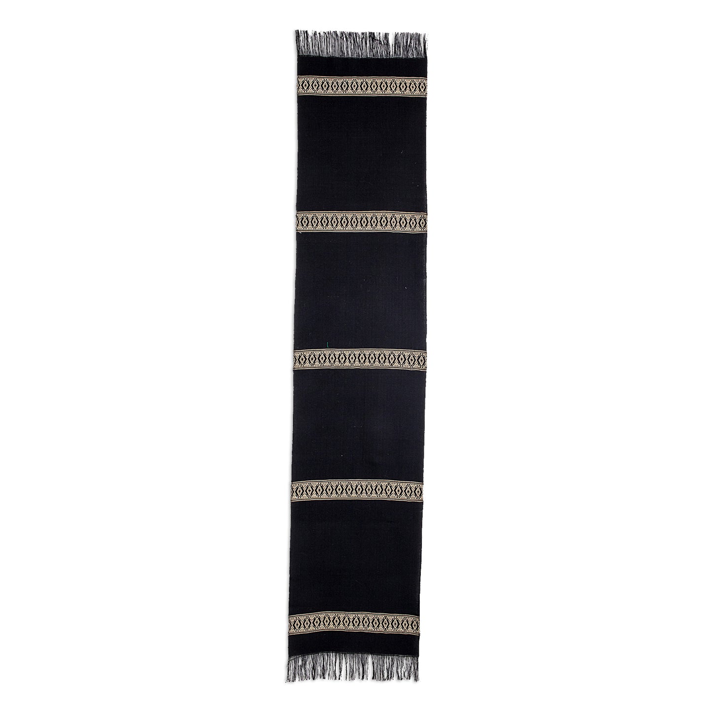Beige Moon Handwoven Cotton Table Runner in Black from Guatemala