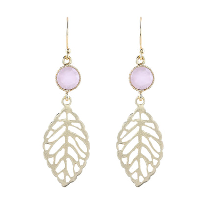 Jaipur Leaves Gold Plated Rose Quartz Leaf Earrings from India