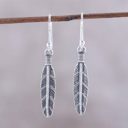 Light Touch Sterling Silver Feather Dangle Earrings from India