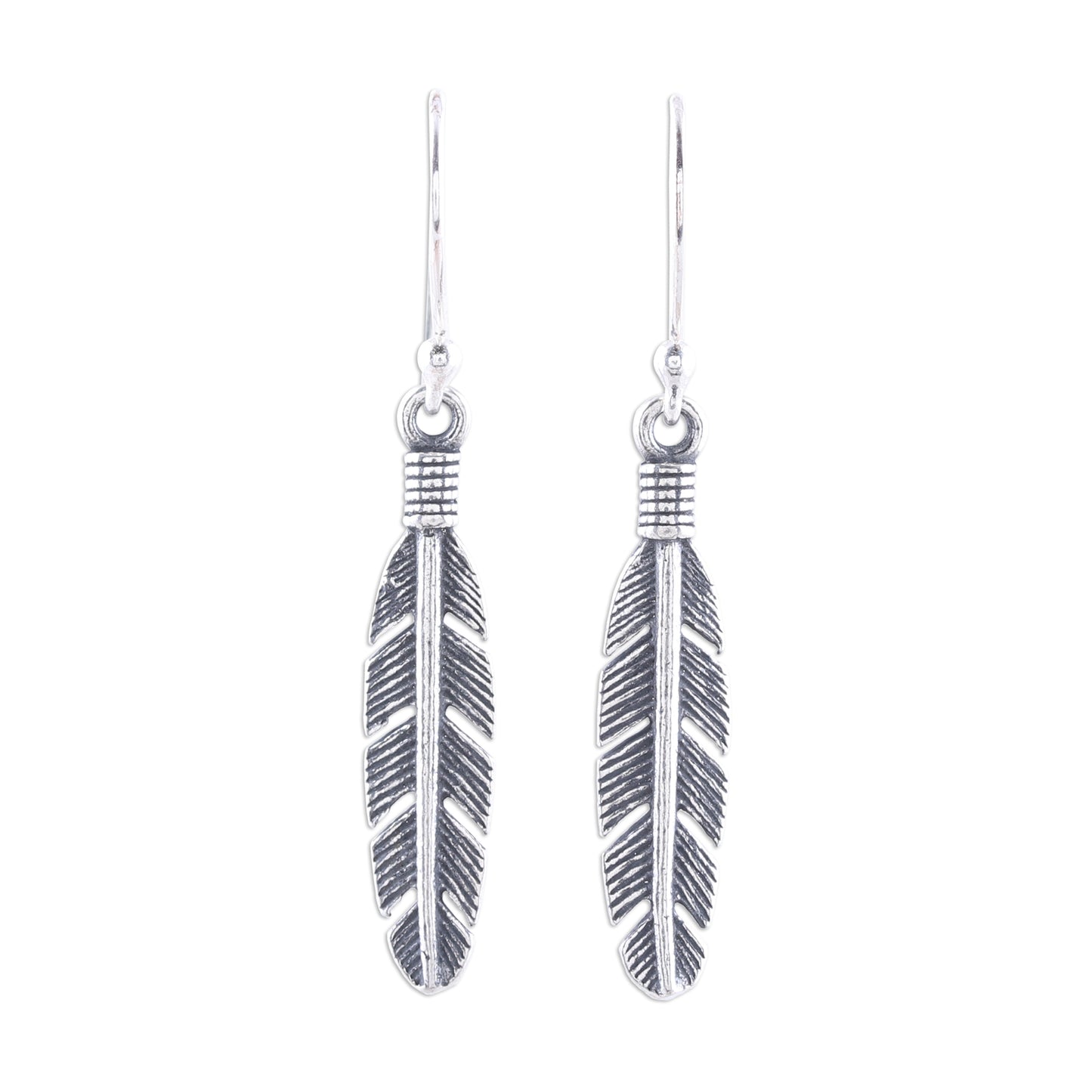 Light Touch Sterling Silver Feather Dangle Earrings from India