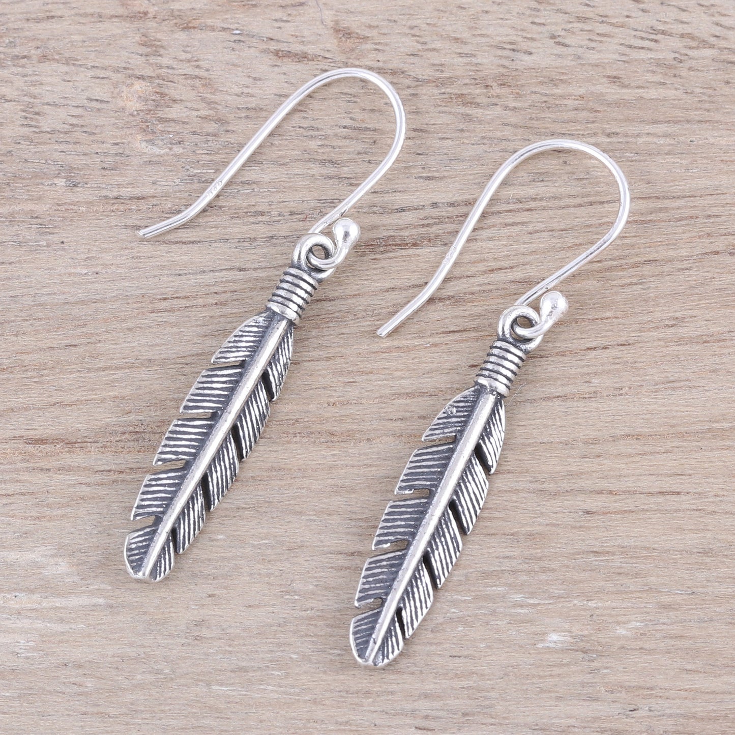 Light Touch Sterling Silver Feather Dangle Earrings from India