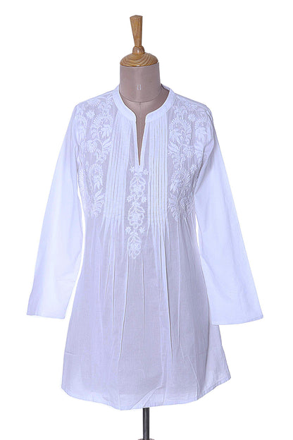 Ethereal Bloom Long Sleeve Floral White Blouse Hand Embroidered in India