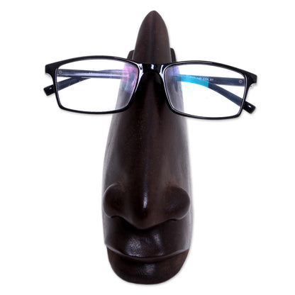 Prominent Nose in Dark Brown Wood Eyeglasses Stand in Dark Brown from Bali