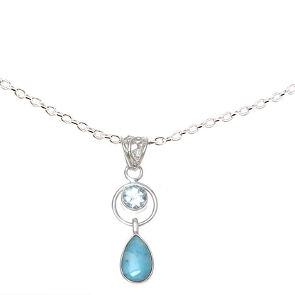 Gleaming Daylight Larimar and Blue Topaz Pendant Necklace from India