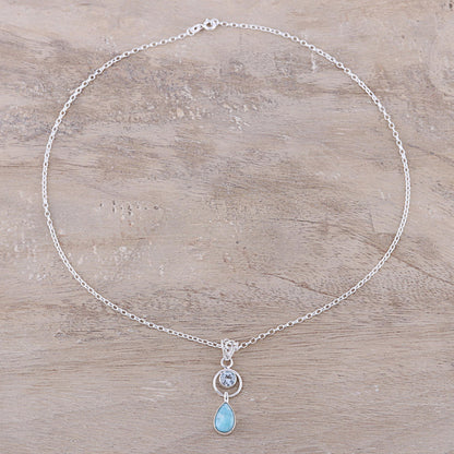 Gleaming Daylight Larimar and Blue Topaz Pendant Necklace from India